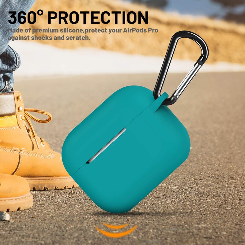 ATUAT for AirPods Pro 1st/2nd Generation Case Cover, Protective Silicone Skin Accessories with Keychain for Women Men for Apple AirPods Pro 2019/2022 Charging Case,Front LED Visible-Teal/Emerald Green - Image 5